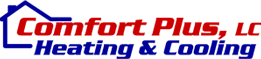 Comfort Plus LC logo with blue and red color scheme, representing HVAC services for moisture control and humidity management in homes.