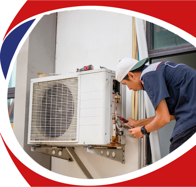 Technician performing air conditioning installation service on outdoor unit, ensuring proper setup and efficiency for residential or commercial use in Troy, MI.